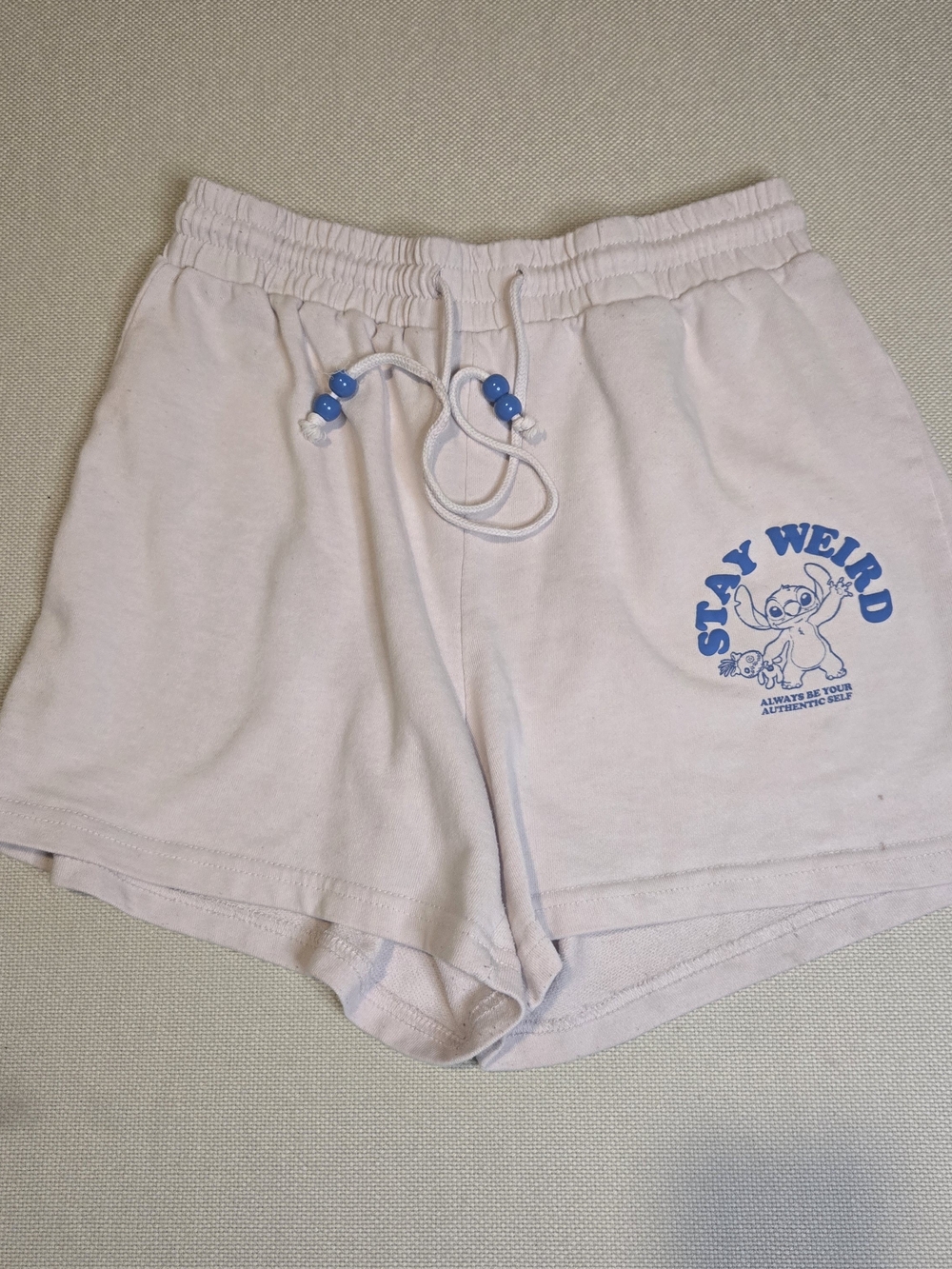 Disney Stitch Stay Weird Be Your Authentic Self Med (8/10) Pink Shorts Beads